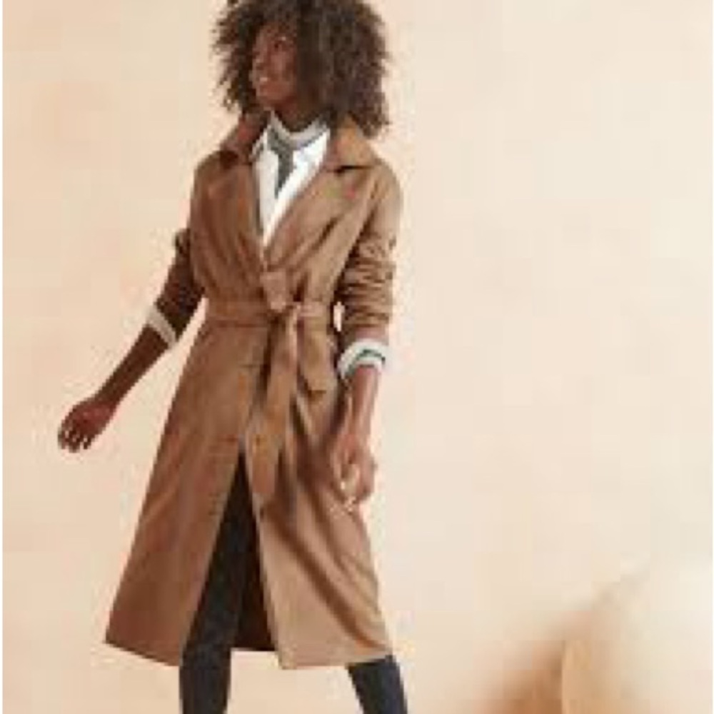 NWT Banana republic - vegan suede cocoa brown belted button down Trench Coat - L